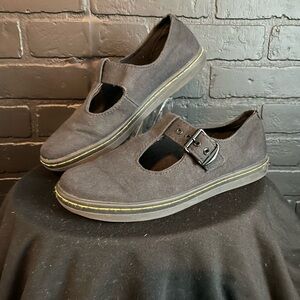 Dr Martens Woolwich T Bar buckle flat Mary Jane’s black canvas size 8.
